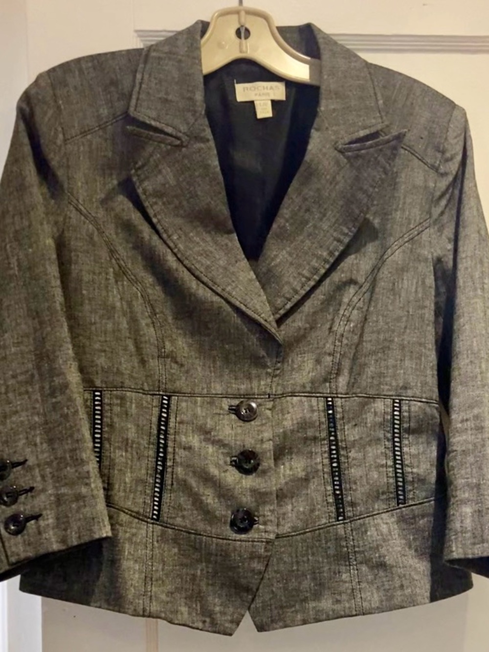 Rochas Paris Charcoal Grey Structured Women's Blazer